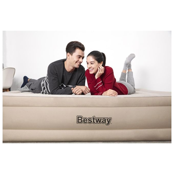 Bestway 69050 Fortech Materasso Gonfiabile Matrimoniale con Pompa Integrata 203x152x46 cm 350 Kg colore Beige