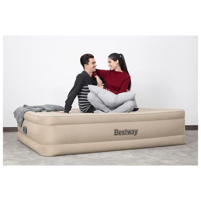 Bestway 69050 Fortech Materasso Gonfiabile Matrimoniale con Pompa Integrata 203x152x46 cm 350 Kg colore Beige