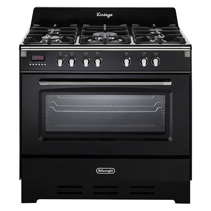 De Longhi MEM 965 NN ED Linea MasterCook Cucina a Gas Libera Installazione Forno Elettrico 5 Fuochi Griglie in Ghisa Classe energetica A Bruciatore Tripla Corona Programmatore Elettronico 8 Funzioni 90 cm Nero Brillante