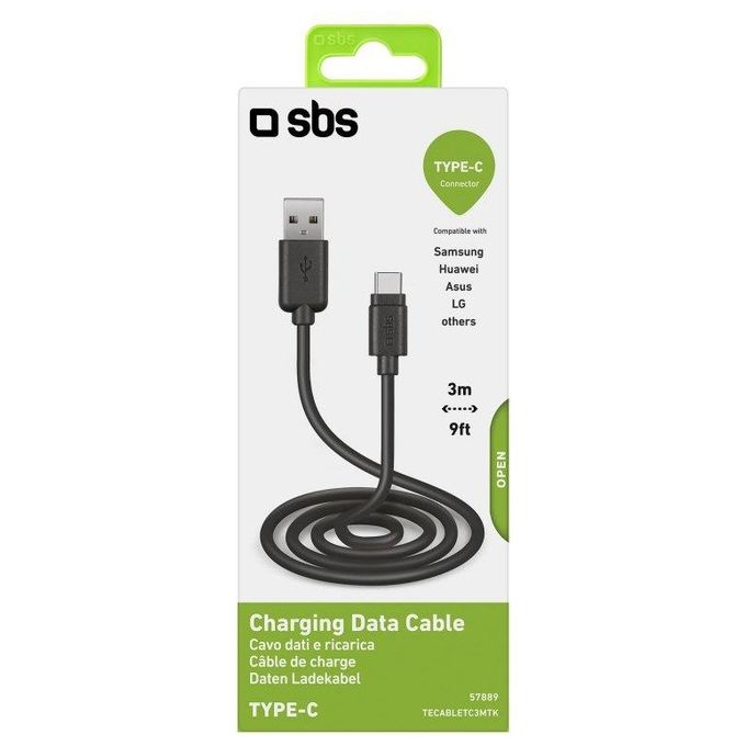 Sbs Cavo Dati e Ricarica Type C 3mt Nero