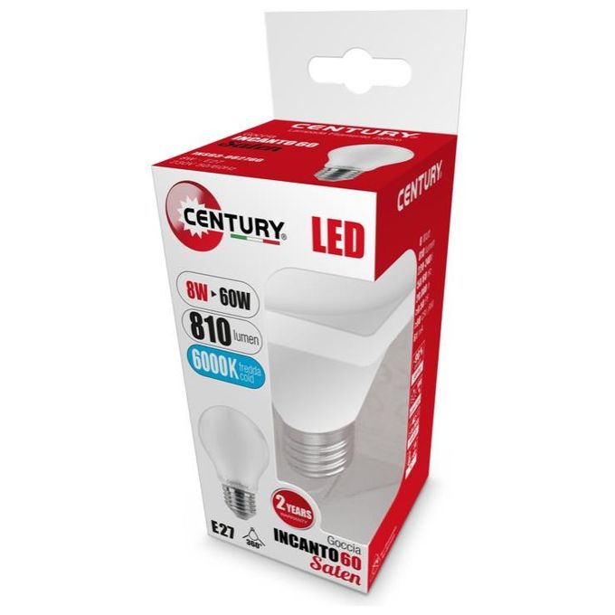 Century Lampadina Led Saten Goccia E27 8W 6000k