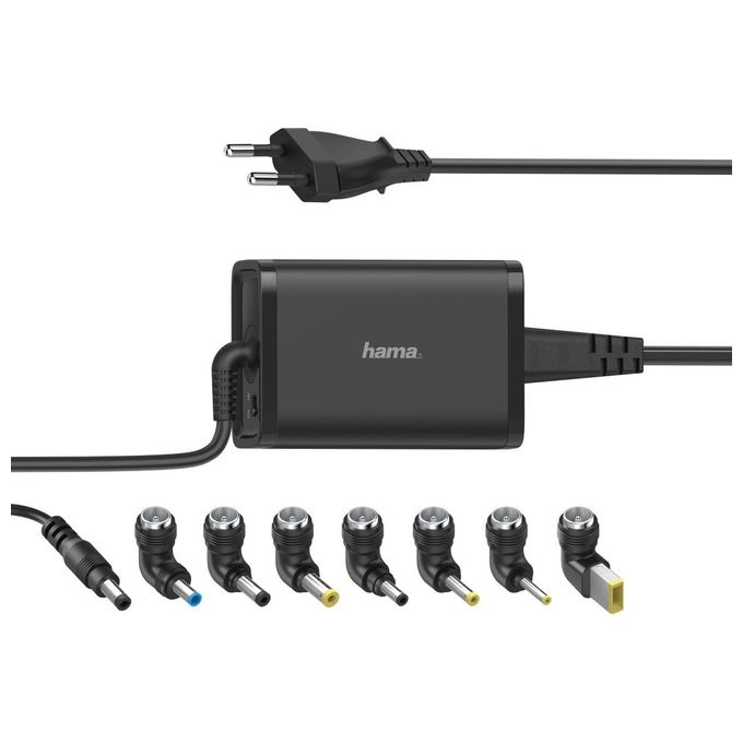 Hama 00200002 Alimentatore per Notebook Universale 15-19 V 65 W 7 Adattatori Acer Asus Dell HP Lenovo colore Nero