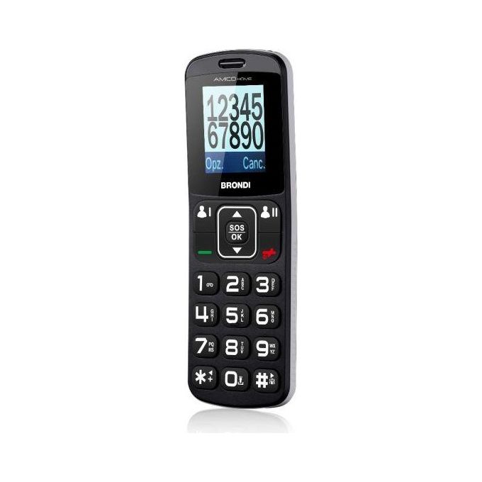 Brondi Amico Home Cellulare ideale per anziani 1.77'' Tasti Grandi Tasto SOS Volume Alto Dual Sim Nero