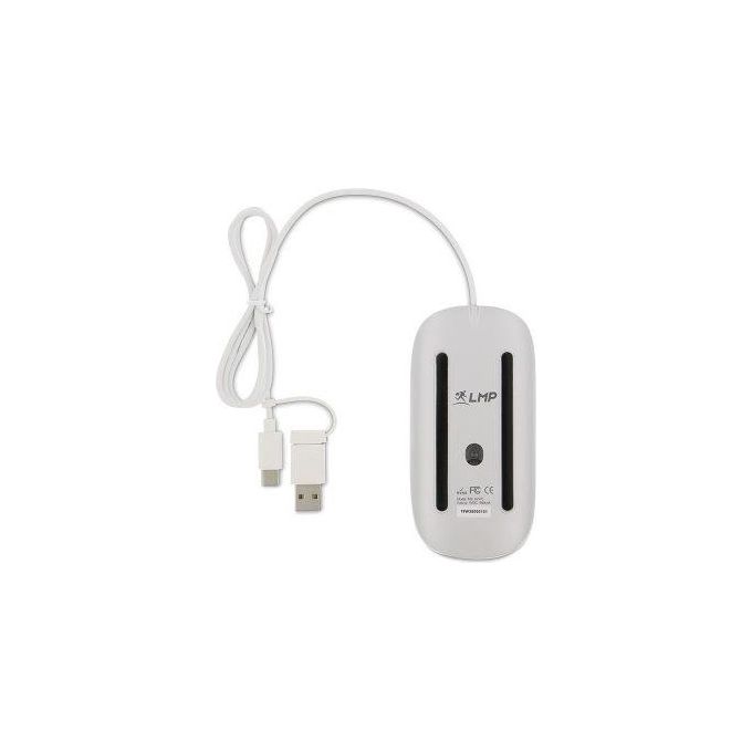 LMP MS-1657C Easy Mouse USB-C Mouse Ottico 2 Pulsanti Rotella 1600 DPI USB-C USB-A Cablato colore Bianco Argento