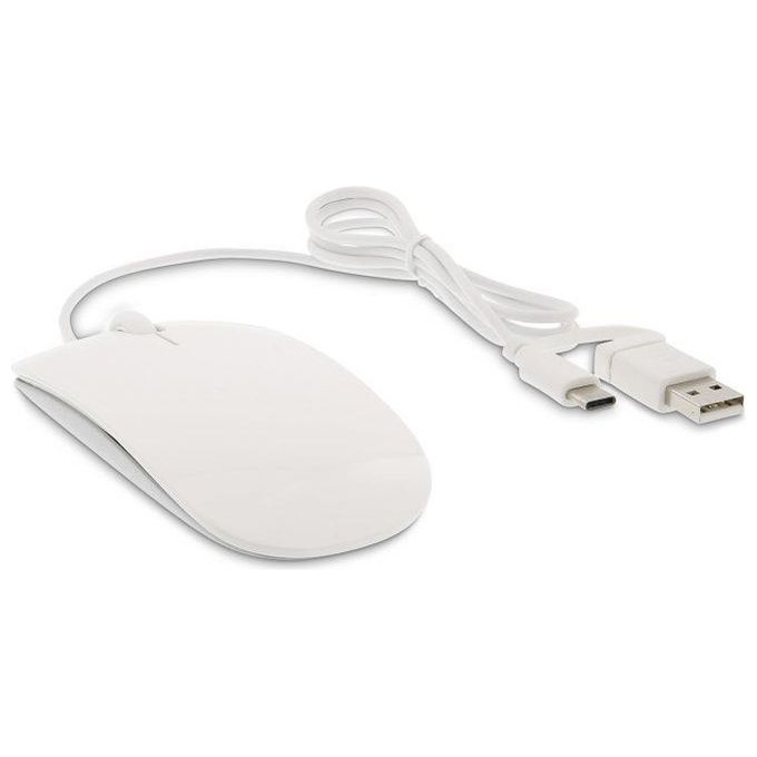 LMP MS-1657C Easy Mouse USB-C Mouse Ottico 2 Pulsanti Rotella 1600 DPI USB-C USB-A Cablato colore Bianco Argento