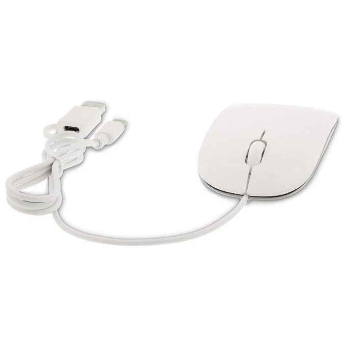 LMP MS-1657C Easy Mouse USB-C Mouse Ottico 2 Pulsanti Rotella 1600 DPI USB-C USB-A Cablato colore Bianco Argento