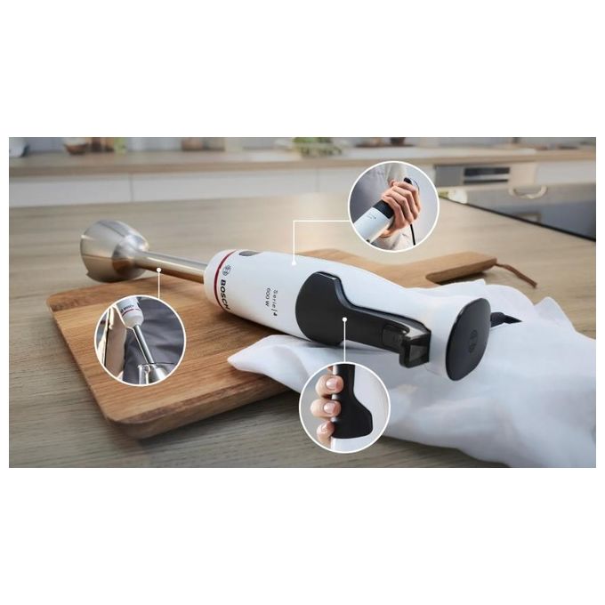 Bosch MSM4W220 Serie 4 ErgoMaster Frullatore ad Immersione 600W QuattroBlade con Tritatutto e Bicchiere Graduato colore Bianco