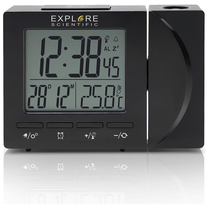 Explore Rdp-1001 Orologio Sveglia Radiocontrollato Calendario Proiezione Temperatura Nero