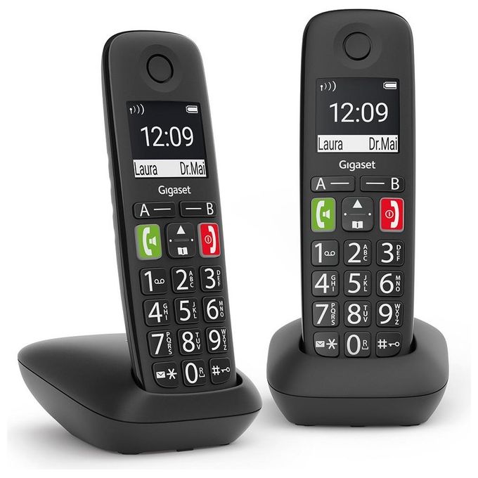 Gigaset E290 Duo Telefono Cordless DECT GAP Senior Display 2'' Vivavoce Rubrica 150 Voci Autonomia 10 ore colore Nero
