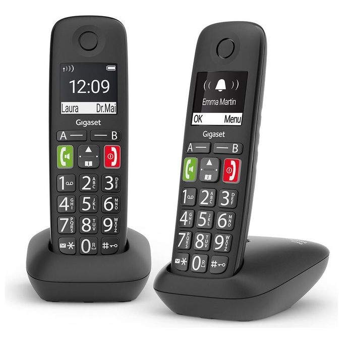 Gigaset E290 Duo Telefono Cordless DECT GAP Senior Display 2'' Vivavoce Rubrica 150 Voci Autonomia 10 ore colore Nero