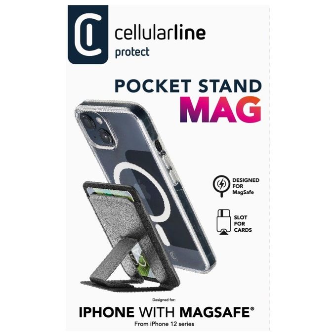 Cellularline POCKETSTANDMAGK Pocket Stand Mag Portacarte Magnetico con Funzione Stand Compatibile MagSafe colore Nero