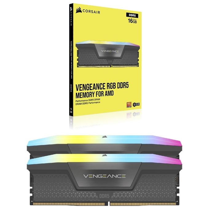 Corsair CMH32GX5M2E6000Z36 Vengeance RGB Memoria RAM DDR5 32GB 2x16GB 6000MHz CL36 Intel XMP AMD EXPO colore Grigio