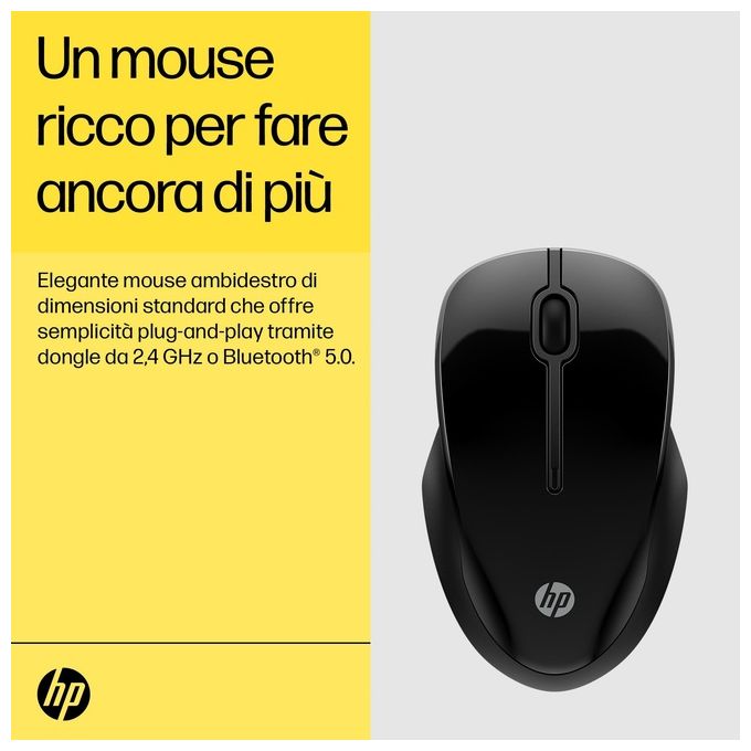 HP 6V2J7AA 250 Mouse Wireless Dual Mode Bluetooth 5.0 USB-A 1600 DPI Ambidestro colore Nero