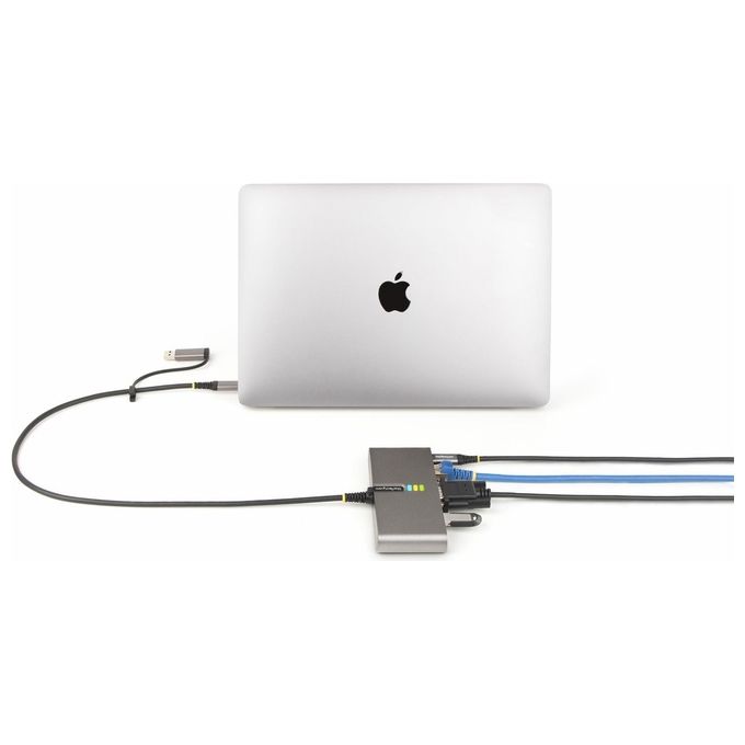 StarTech 5G2A1SGBB-USB-C-HUB Hub USB-C a 2 porte con Ethernet Gb e seriale RS232 FTDI 100W PD 2x USB-A 5Gbps colore Grigio spaziale