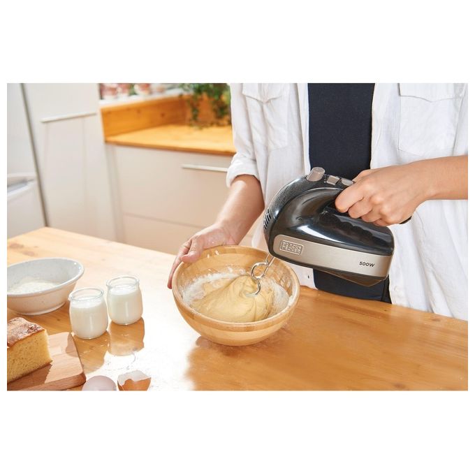 Black+Decker Sbattitore Elettrico a 5 Velocita' per Montare 500W Acciaio Inox-Plastica Nero