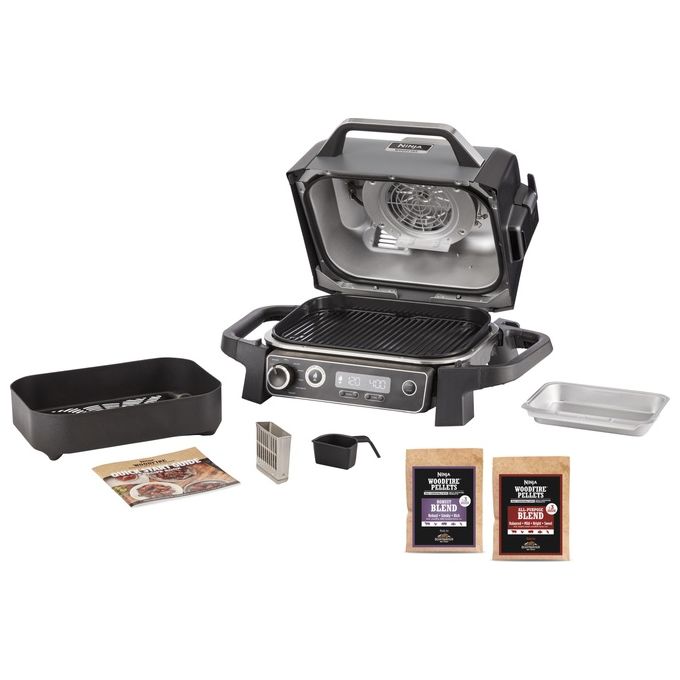 Ninja OG701EU Woodfire Barbecue Elettrico Affumicatore e Friggitrice ad Aria 7 in 1 2400 W colore Grigio Nero