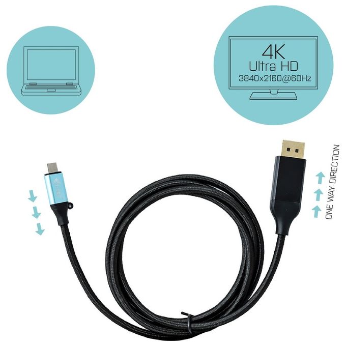 I-Tec C31CBLDP60HZ Cavo di Interfaccia e Adattatore Display Port Usb-C 3.1 Nero-Blu