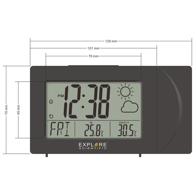 Explore Orologio Sveglia Rpw-3008 Radiocontrollato Barometro Proiezione Temperatura Nero