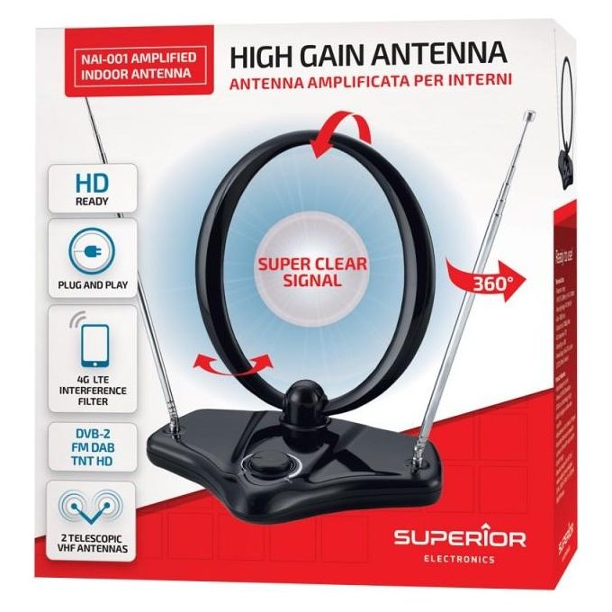 Nuova Video Suono Superior Antenna TV per Interni con Amplificazione fino a 30dB Ideale per la Ricezione del Segnale Digitale Terrestre