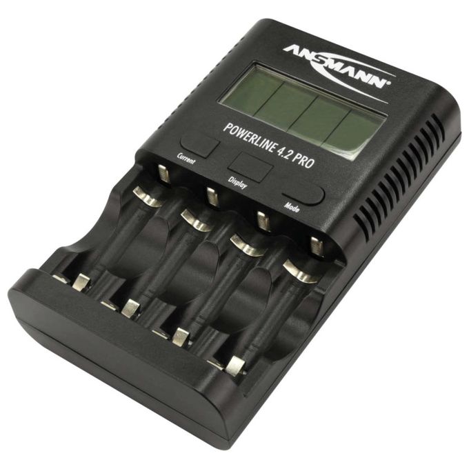 Ansmann 1001-0079 Powerline 4.2 Pro Caricabatterie Universale per 4 Batterie AA AAA NiMH con Display LCD e Carica Rapida fino a 1800 mA colore Nero