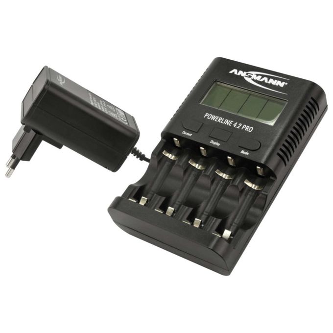 Ansmann 1001-0079 Powerline 4.2 Pro Caricabatterie Universale per 4 Batterie AA AAA NiMH con Display LCD e Carica Rapida fino a 1800 mA colore Nero