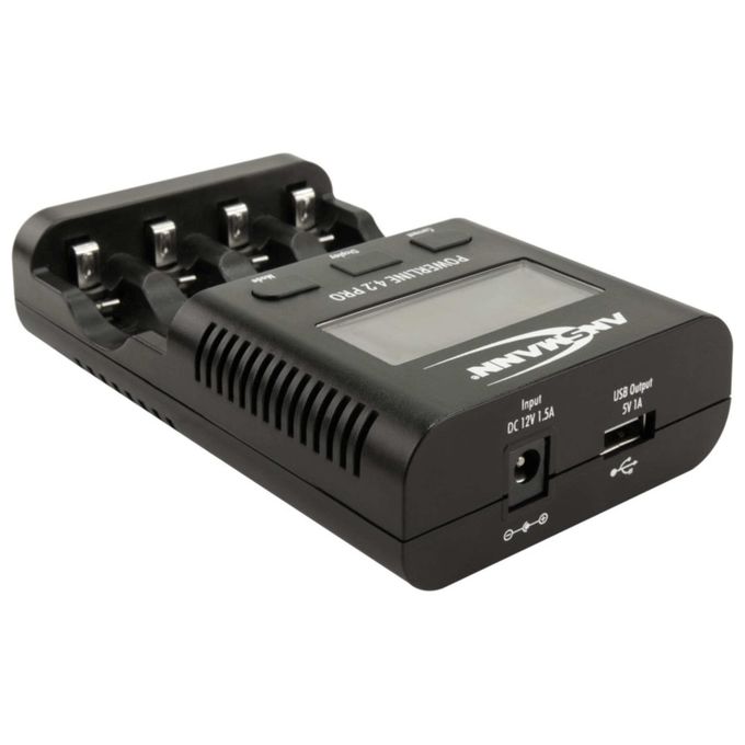 Ansmann 1001-0079 Powerline 4.2 Pro Caricabatterie Universale per 4 Batterie AA AAA NiMH con Display LCD e Carica Rapida fino a 1800 mA colore Nero