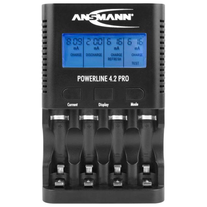 Ansmann 1001-0079 Powerline 4.2 Pro Caricabatterie Universale per 4 Batterie AA AAA NiMH con Display LCD e Carica Rapida fino a 1800 mA colore Nero