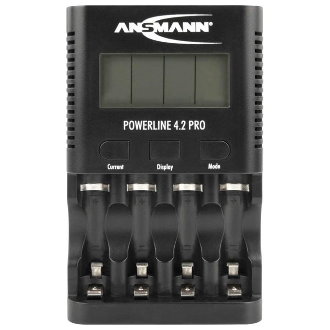 Ansmann 1001-0079 Powerline 4.2 Pro Caricabatterie Universale per 4 Batterie AA AAA NiMH con Display LCD e Carica Rapida fino a 1800 mA colore Nero