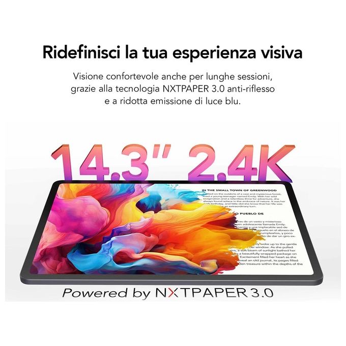 TCL 9491G NXTPAPER 14 Tablet Android 14.3'' 2.4K 16GB RAM 256GB Wi-Fi Batteria 10000mAh IP54 colore Grigio