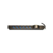 Link Accessori LK100503 Multipresa Barra di Alimentazione Rack 19'' 6 Prese Universali Schuko Magnetotermica Cavo 3m 16A colore Nero Blu Bianco