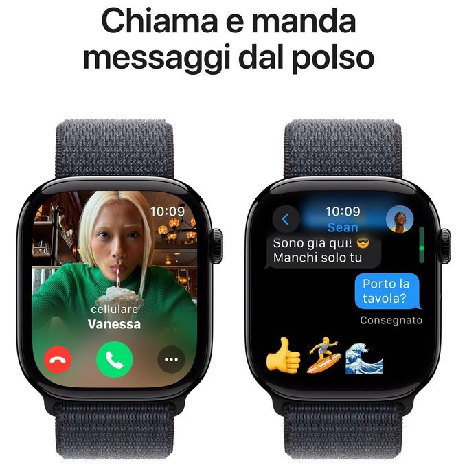 Apple MWWR3QL-A Apple Watch Series 10 Smartwatch GPS 46 mm Display Retina always-on Fitness tracker ECG Resistente all'acqua fino a 50 m Ricarica rapida 80% in 30 minuti colore Jet Black