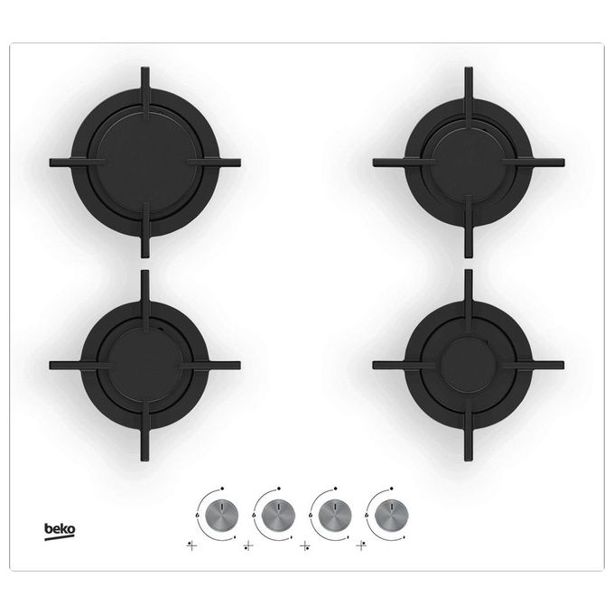 BEKO HILG64222SW Piano Cottura a Gas 4 Zone in Vetroceramica Griglia in Ghisa 60 cm Bianco