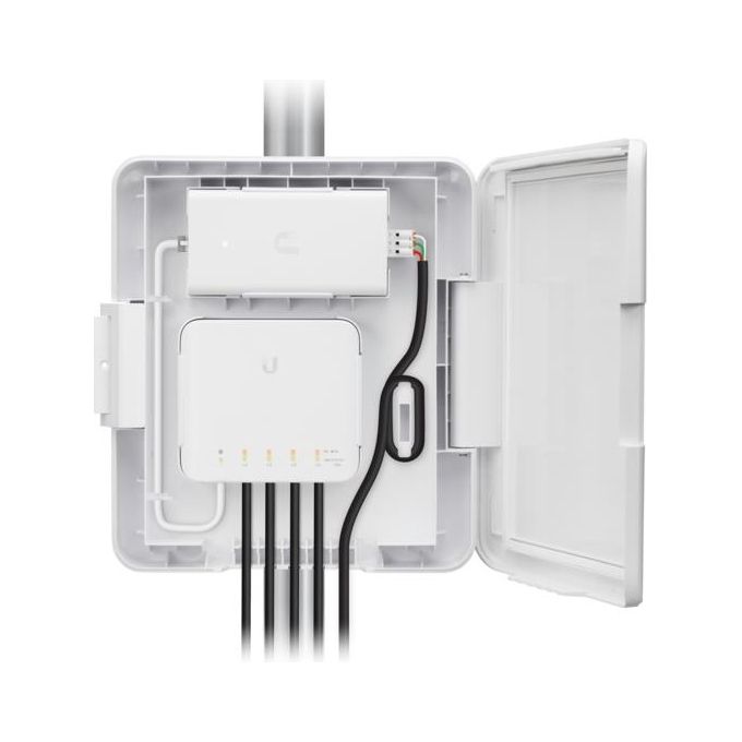 Ubiquiti USW-FLEX-UTILITY UniFi Switch Flex Kit Adattatore Custodia Esterna Montaggio Palo PoE 60W Resistente Intemperie colore Bianco