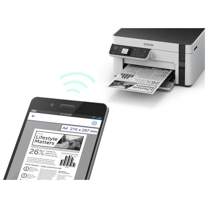 Epson ET-M2120 EcoTank Stampante Multifunzione Inkjet Monocromatica A4 Wi-Fi 32 ppm 1440x720 DPI LCD colore Nero