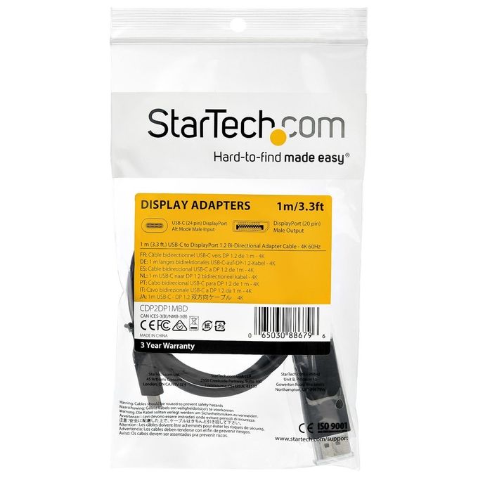 Startech CDP2DP1MBD Cavo Usb-C a Displayport 1.2 da 1mt Bidirezionale