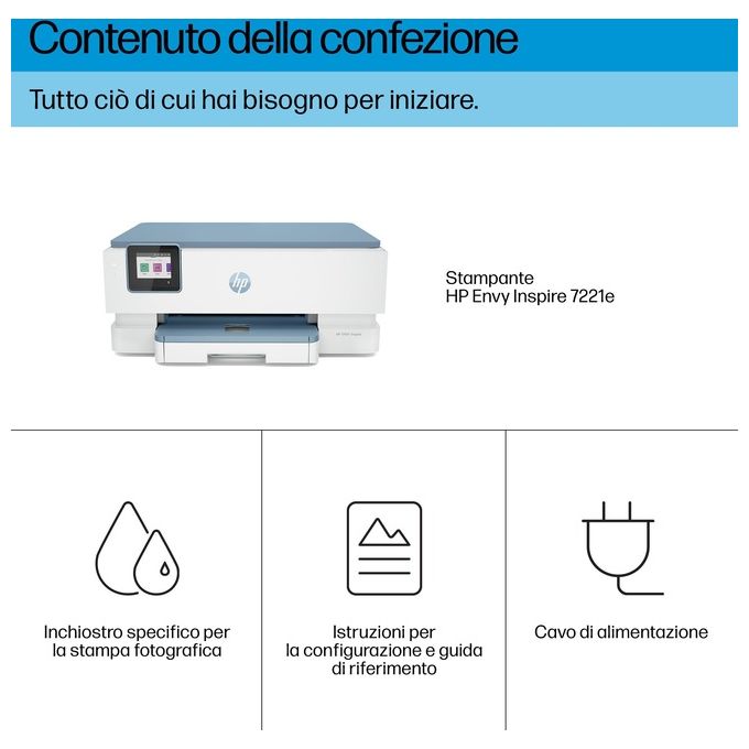HP 2H2N1B ENVY Inspire 7221e Stampante Multifunzione Inkjet A4 4800x1200 DPI 15 ppm Wi-Fi Fronte Retro colore Bianco