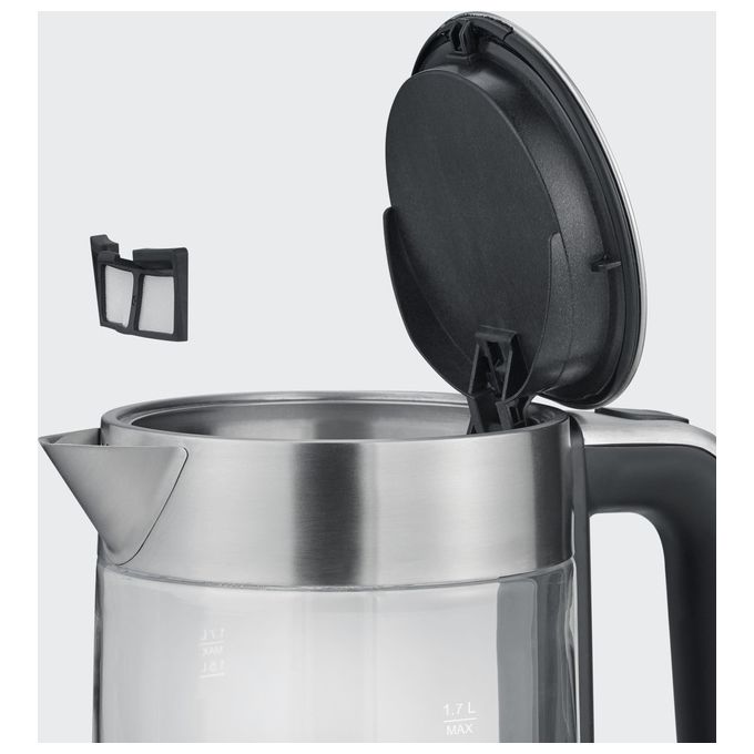 Severin 3420-000 WK 3420 Bollitore elettrico 2200 W 1 7 L filtro estraibile base 360° colore Nero Acciaio Trasparente