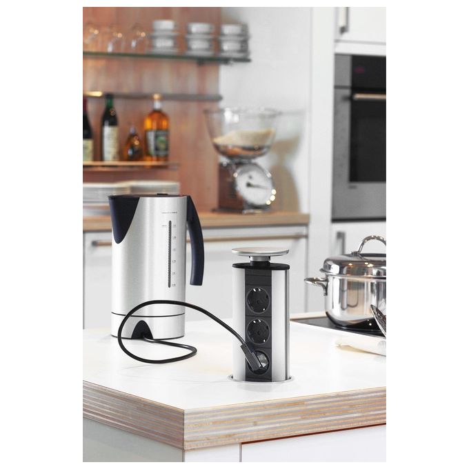 EVOline 1593 1000 0600 Port Cuisine Torretta Portaprese 3 Prese Schuko 2,5 m 16 A colore Grigio Argento
