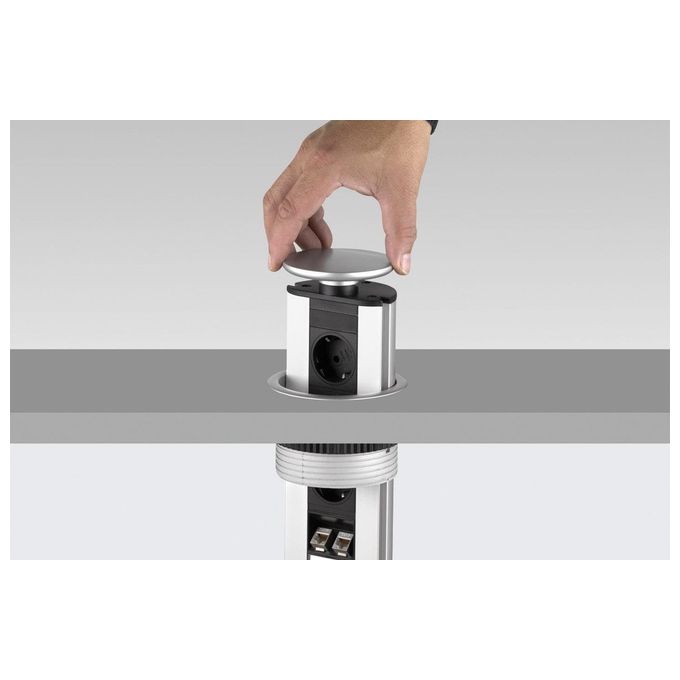 EVOline 1593 1002 1600 Port Torretta da Incasso a Scomparsa 3 Prese Schuko 16A Cavo 3 m colore Nero Acciaio Inox