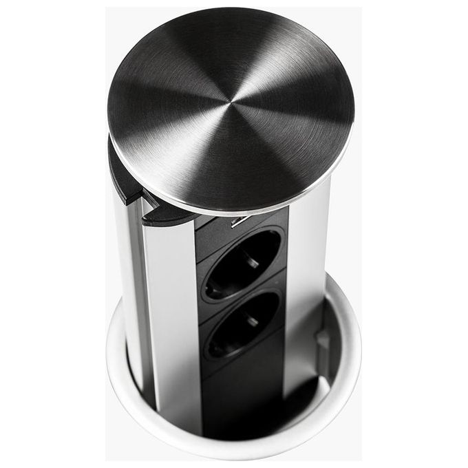 EVOline 1593 1002 1600 Port Torretta da Incasso a Scomparsa 3 Prese Schuko 16A Cavo 3 m colore Nero Acciaio Inox