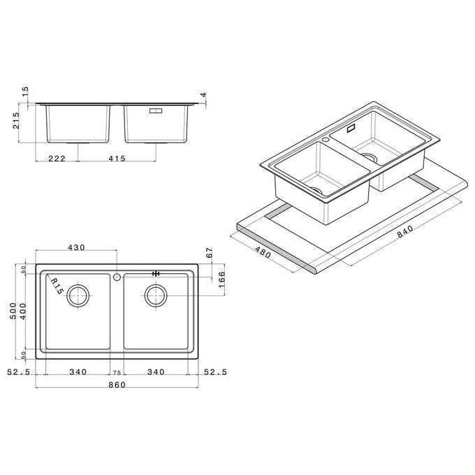 Apell LNP862IBC Linear Plus Lavello da Incasso Semifilo 2 Vasche 86x50 cm Acciaio Inossidabile colore Inox Spazzolato