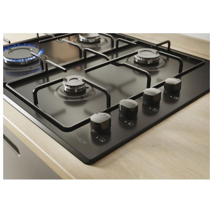 Candy CHW6LBB Piano Cottura a Gas 4 Zone 60 cm Nero per una Cottura Efficiente e Versatile
