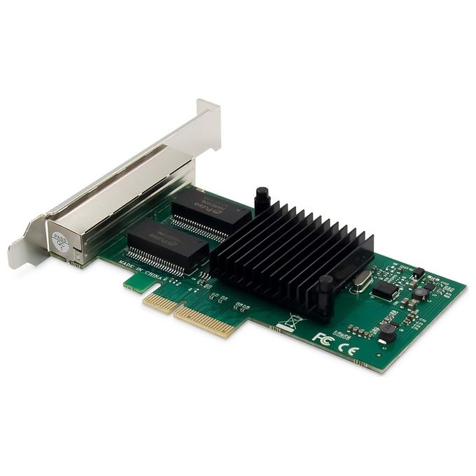 Digitus DN-10114 Scheda di Rete 4 Porte Gigabit Ethernet PCI Express Intel I350 10-100-1000 Mbps Virtualizzazione I-O fino a 32 Porte Virtuali Supporto Jumbo Frame fino a 9,5 KB colore Nero