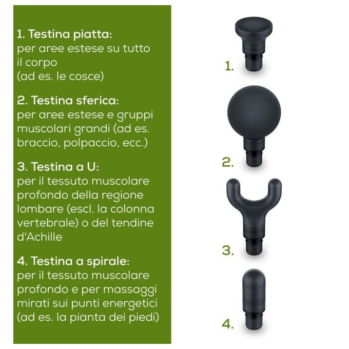 Beurer MG 99 COMPACT Pistola Massaggiatore Muscolare 5 Livelli 4 Testine Batteria Ricaricabile autonomia 300 min colore Nero