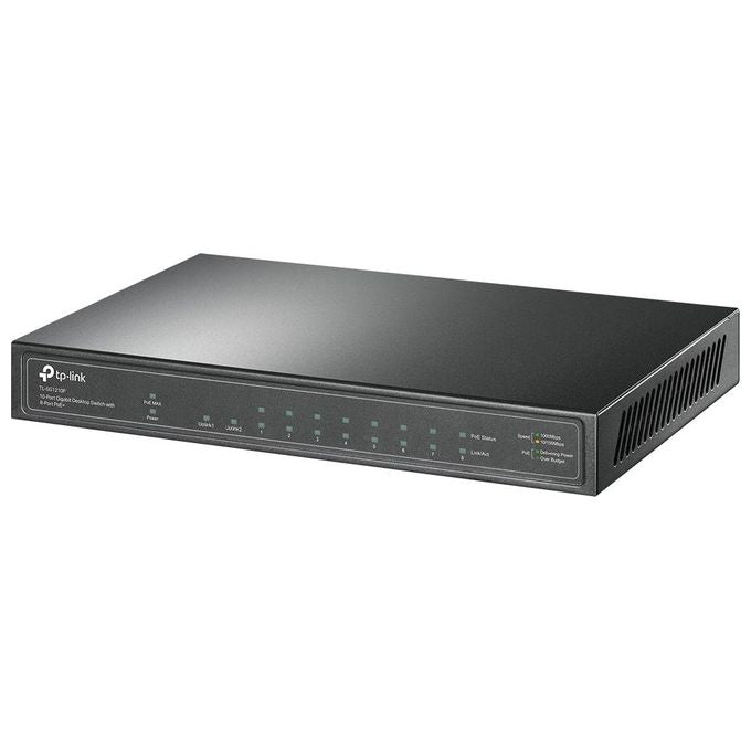 TP-Link TL-SG1210P Switch Non Gestito 10 Porte Gigabit Ethernet 9 RJ-45 1 SFP 8 Porte PoE+ 63 W 20 Gbit-s colore Grigio
