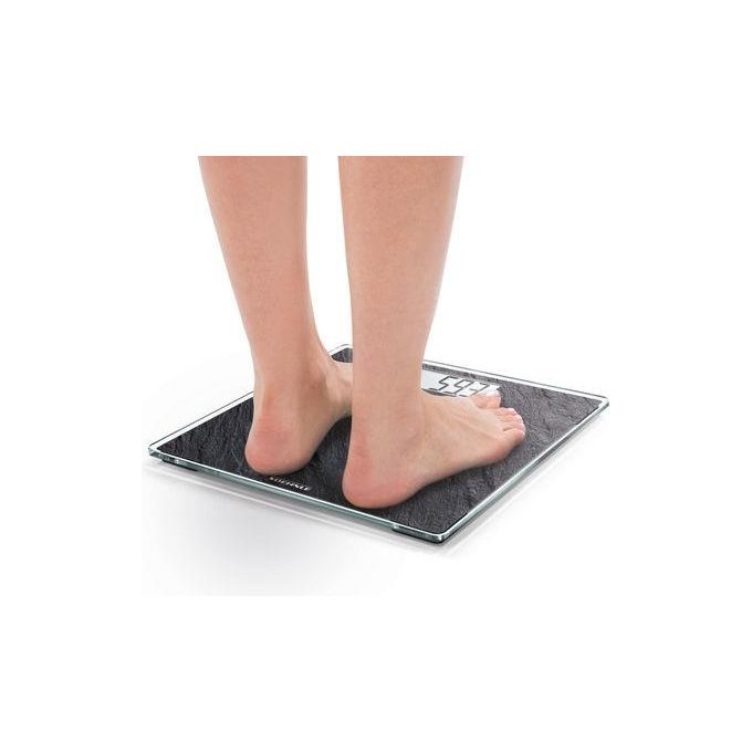 Soehnle Style Sense Compact 300 - Bilancia pesapersone digitale, portata 180 kg, precisione 100 g, display LCD, funzioni: accensione-spegnimento automatici, piedini antiscivolo, superficie vetro temperato, colore nero-argento
