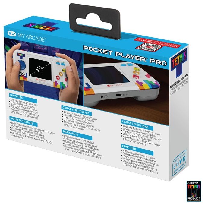 My Arcade DGUNL-7028 Tetris Pocket Player Pro Console da Gioco Portatile Schermo 2.75'' Alimentazione USB-C e Batterie AA colore Multicolore