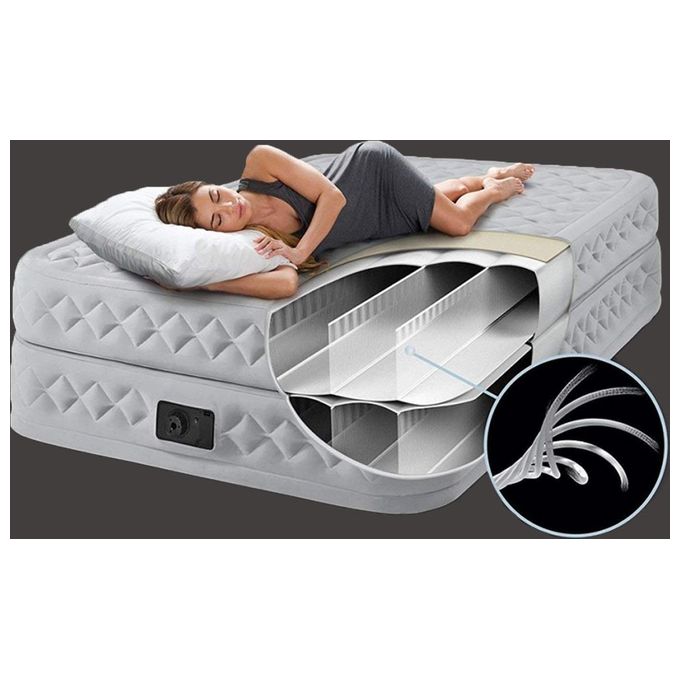 Intex 64490ND Dura-Beam Supreme Air-Flow Materasso Gonfiabile Matrimoniale Fiber-Tech Pompa Elettrica Integrata 152x203x51 cm 272 Kg colore Bianco