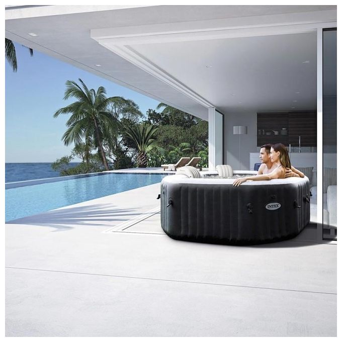 Intex 28458 PureSpa Jet and Bubble Deluxe Spa Gonfiabile Ottagonale 4 Posti 795 L 140 Getti 2200 W colore Nero