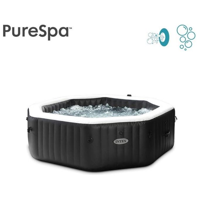 Intex 28458 PureSpa Jet and Bubble Deluxe Spa Gonfiabile Ottagonale 4 Posti 795 L 140 Getti 2200 W colore Nero